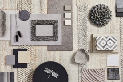 diseno plano composicion moodboard arquitecto creativo muestras construccion textiles beige materiales naturales accesorios personales vista superior plantilla